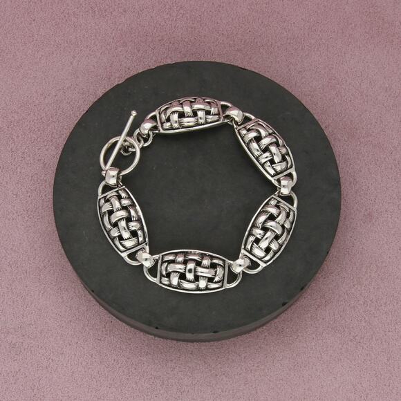 sterling silver vintage woven link toggle bracelet size 7.25in